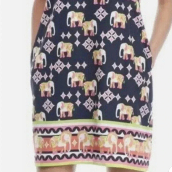 Crown & Ivy Elephant Print Sun Dress Size 20 Sleeveless Shift Summer Ruffle Navy - Picture 3 of 16